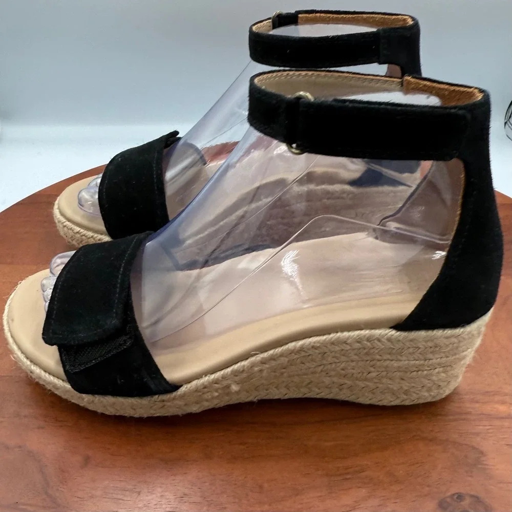 ABEO Cecile Riviera Ankle Espadrille Wedge Sandal Women 6 Metatarsal Black Suede - Picture 5 of 14